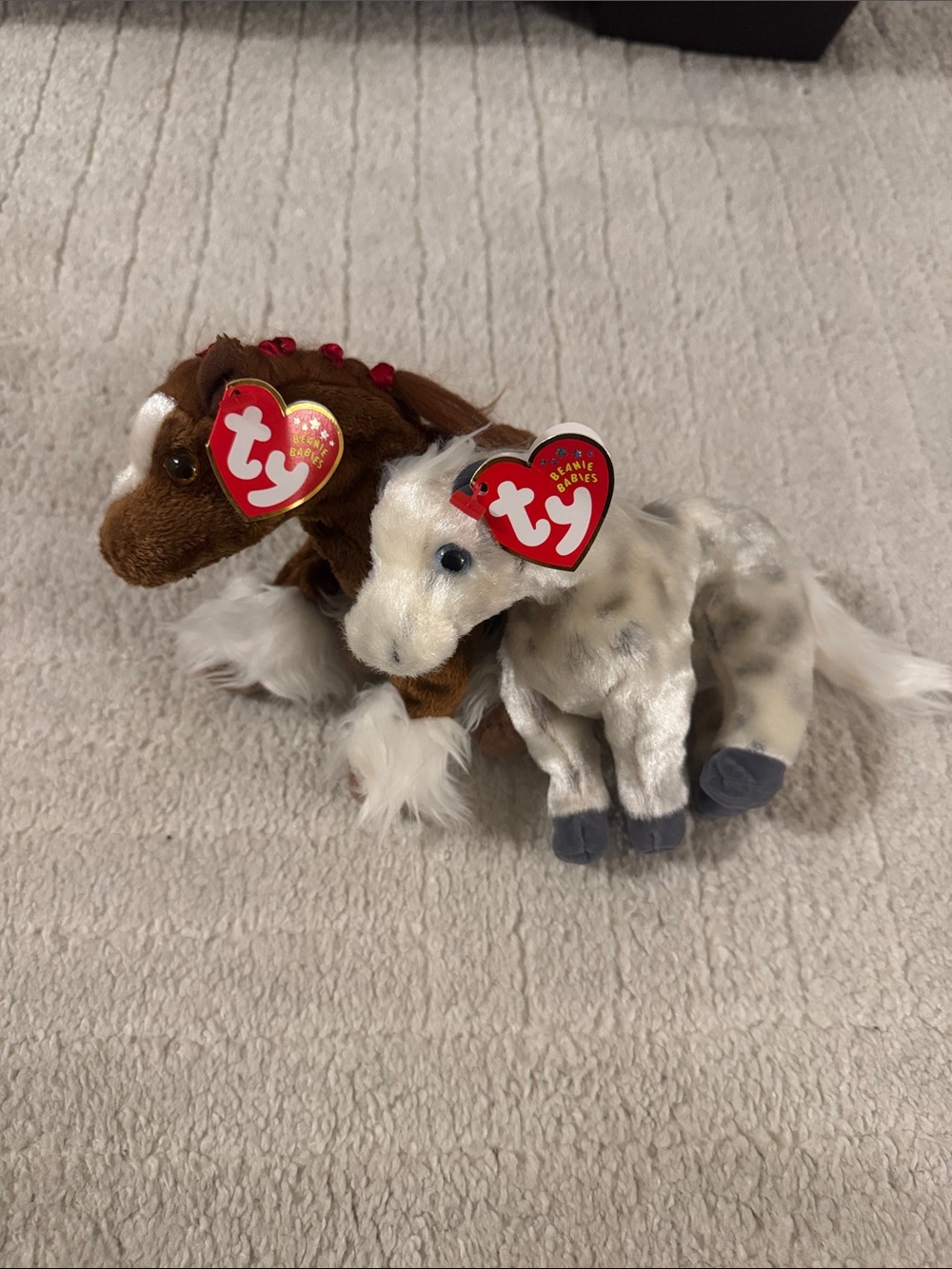 Ty Plush Horse Duo - Brown and Cream Ponies hoofer and lightning pair